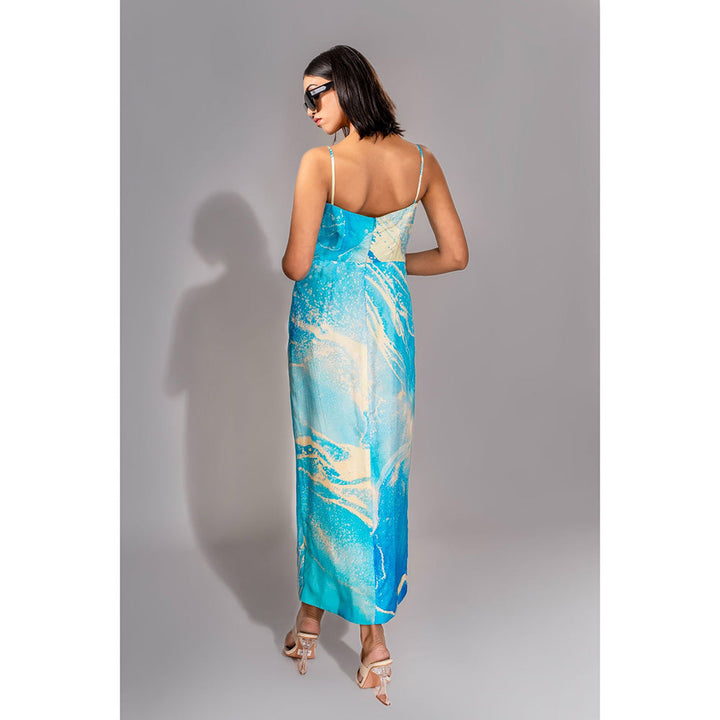 Shruti S Blue Marble Flower Maxi Dress