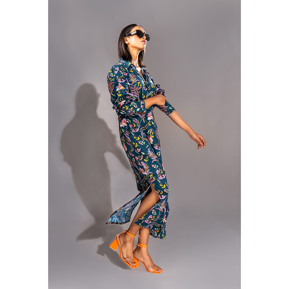 Shruti S Navy Blue Printed Shirt Maxi Dress