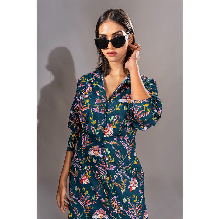 Shruti S Navy Blue Printed Shirt Maxi Dress