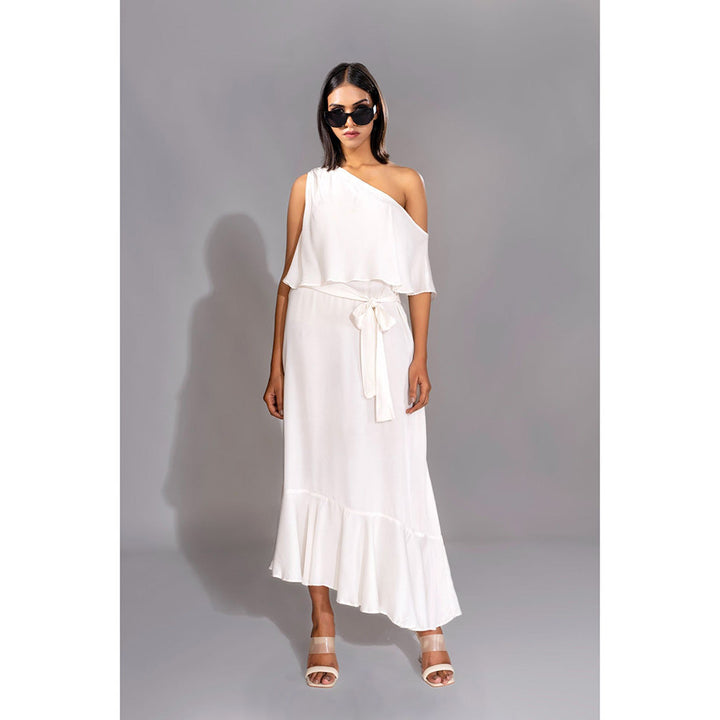 Shruti S White One Shoulder Maxi Dress (Set of 2)