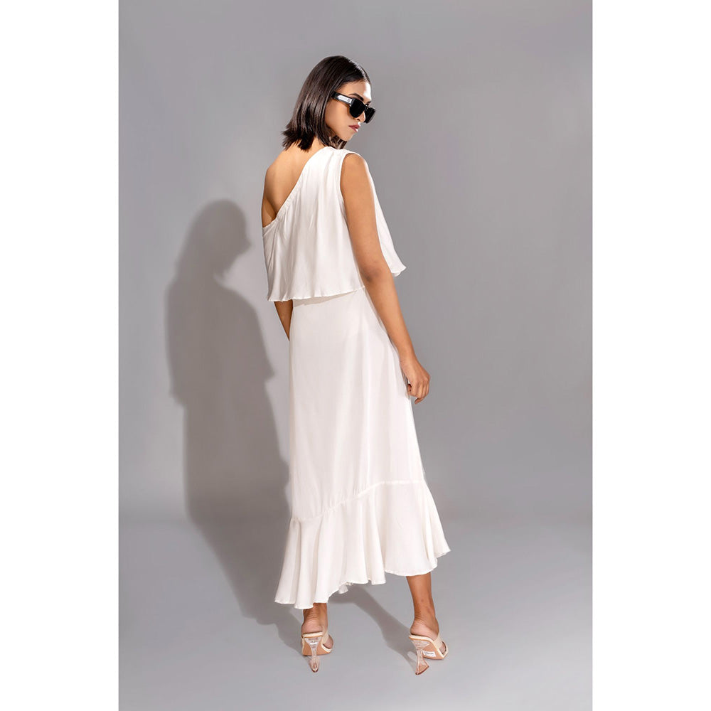 Shruti S White One Shoulder Maxi Dress (Set of 2)