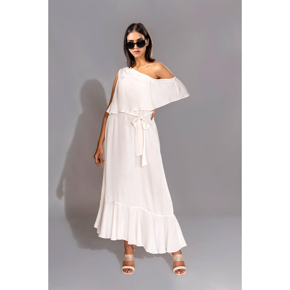 Shruti S White One Shoulder Maxi Dress (Set of 2)