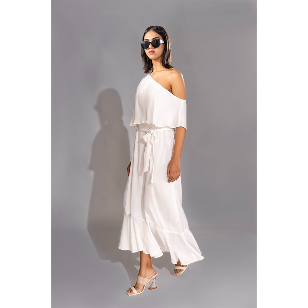 Shruti S White One Shoulder Maxi Dress (Set of 2)