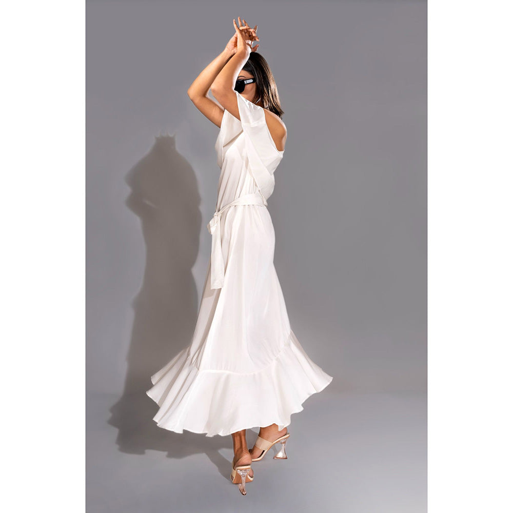 Shruti S White One Shoulder Maxi Dress (Set of 2)