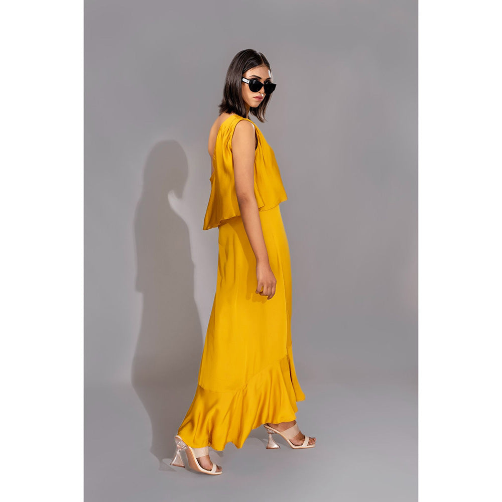 Shruti S Yellow One Shoulder Maxi Dress (Set of 2)