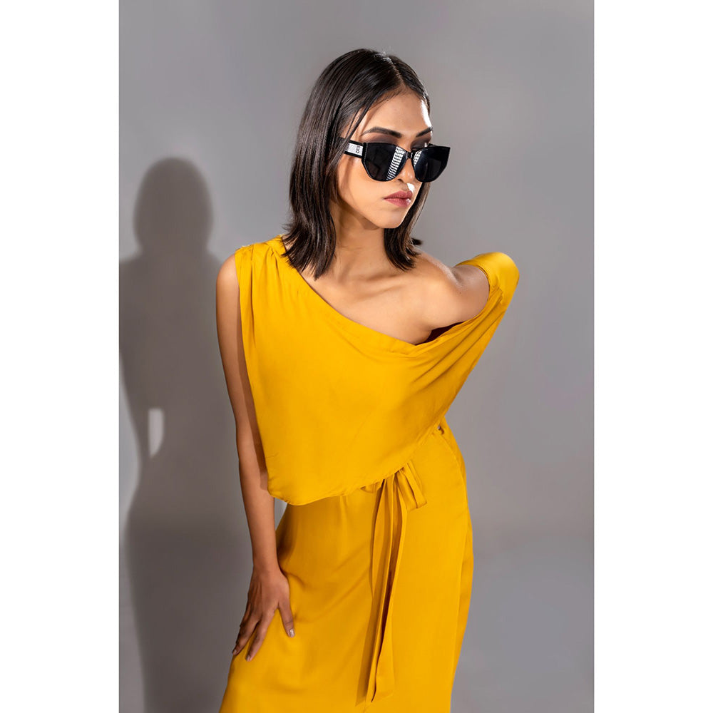 Shruti S Yellow One Shoulder Maxi Dress (Set of 2)