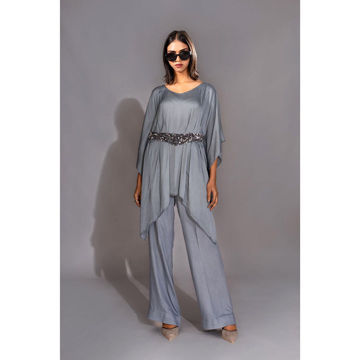 Shruti S Grey Kaftan with Pant and Belt (Set of 3)