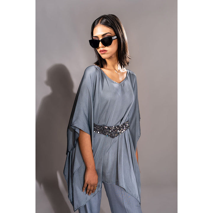 Shruti S Grey Kaftan with Pant and Belt (Set of 3)