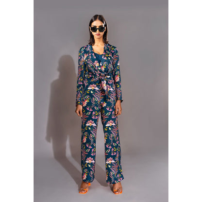 Shruti S Printed Navy Blue Co-Ord (Set of 3)
