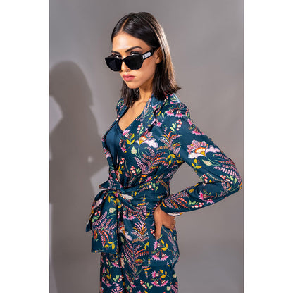 Shruti S Printed Navy Blue Co-Ord (Set of 3)