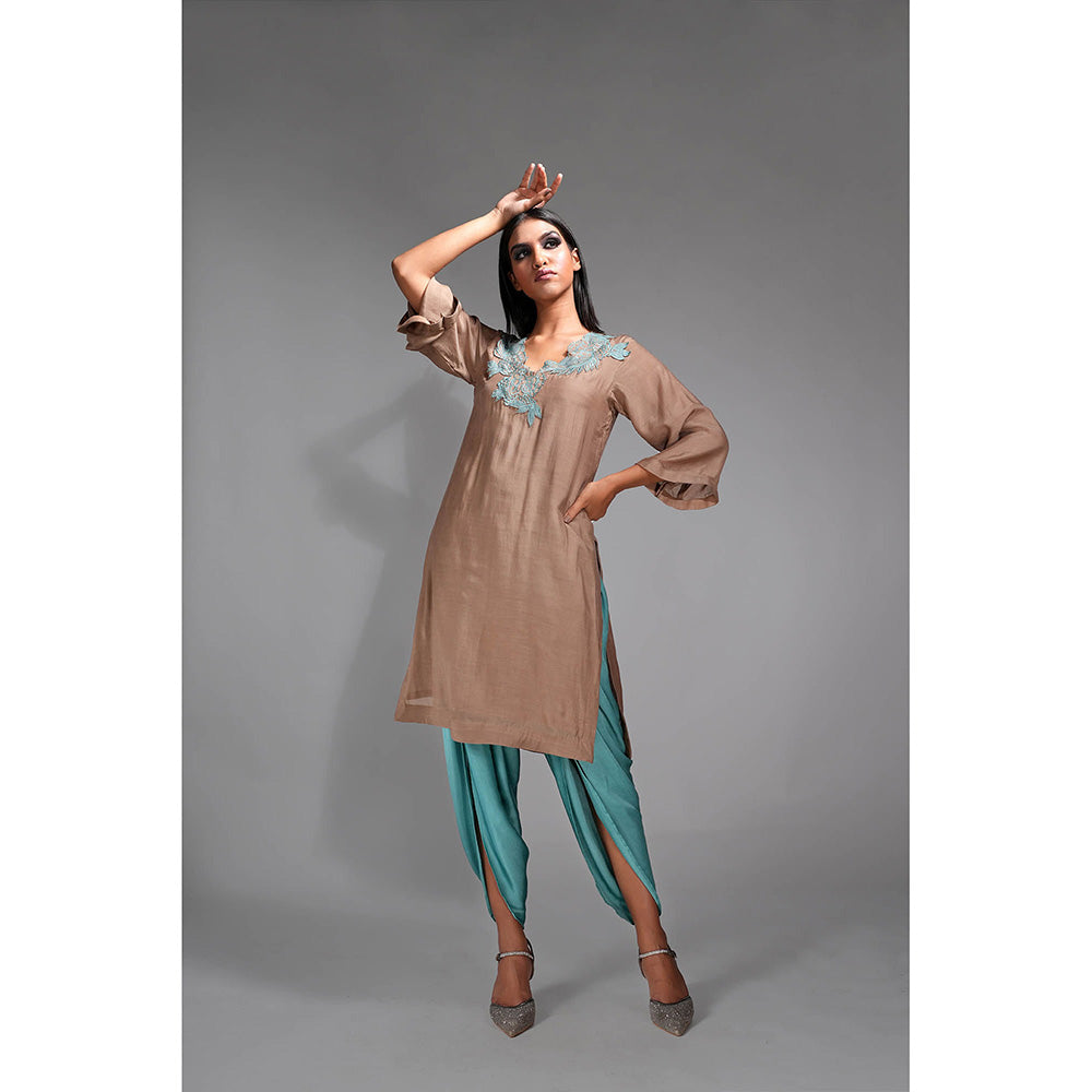 Shruti S Brown-Turquoise Kurta and Pant with Thread Work (Set of 2)