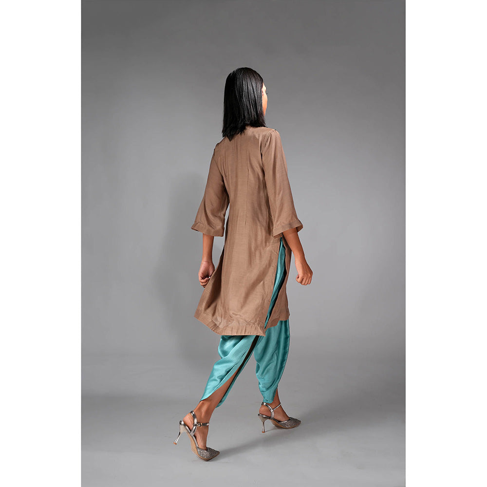 Shruti S Brown-Turquoise Kurta and Pant with Thread Work (Set of 2)