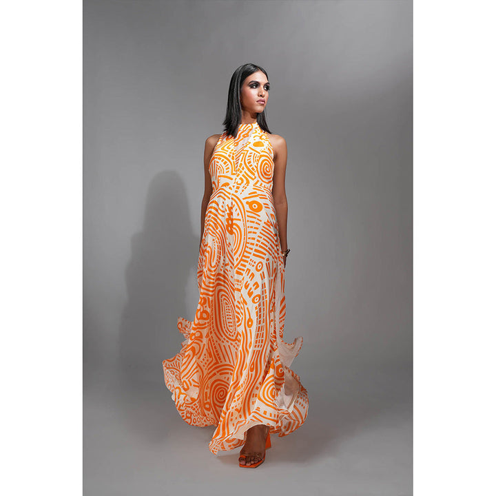 Shruti S Printed Maxi Dress Tangerine Orange