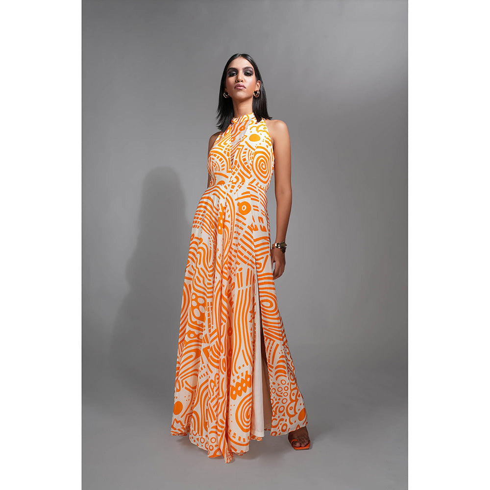 Shruti S Printed Maxi Dress Tangerine Orange