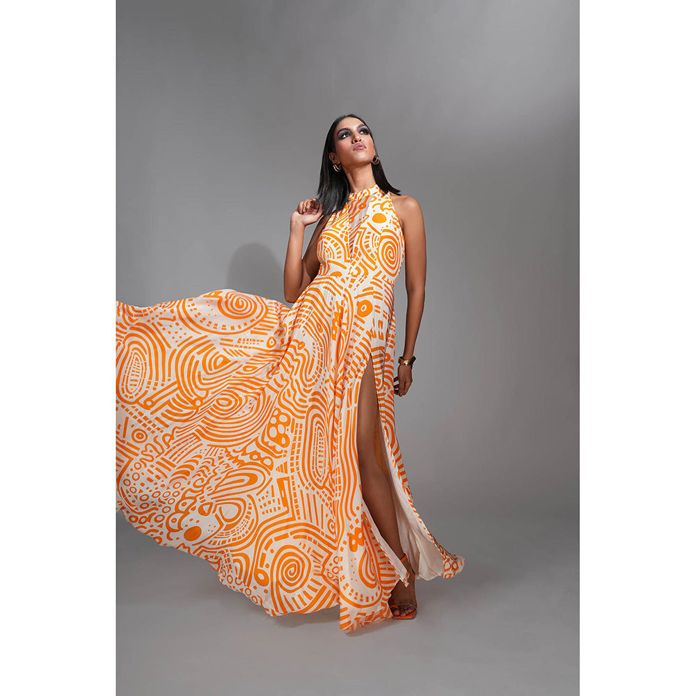 Shruti S Printed Maxi Dress Tangerine Orange