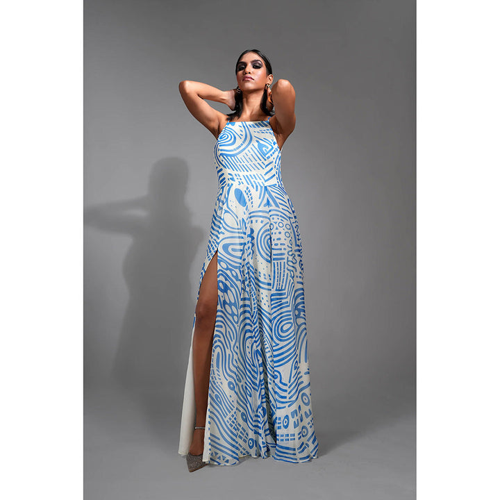 Shruti S Printed Maxi Dress Cerulean Blue