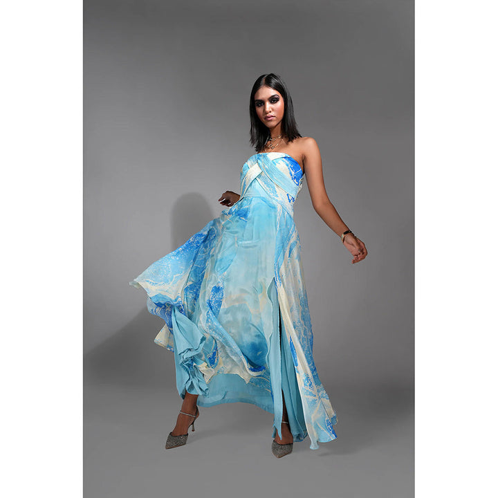 Shruti S Marble Print Maxi Dress In Cerulean Blue