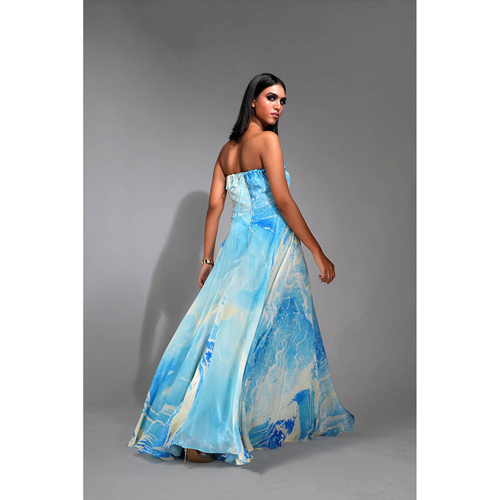 Shruti S Marble Print Maxi Dress In Cerulean Blue