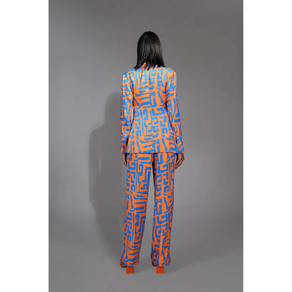 Shruti S Printed Tangerine Orange Co-Ord with Waist Tie (Set of 3)