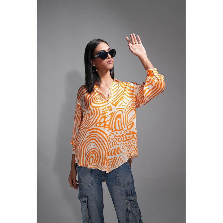 Shruti S Tangerine Orange Printed Satin Shirt