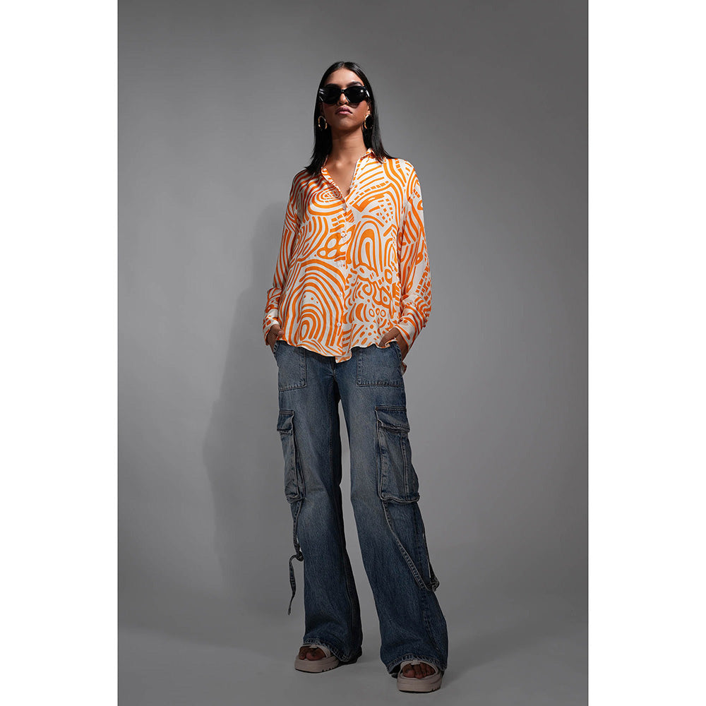 Shruti S Tangerine Orange Printed Satin Shirt