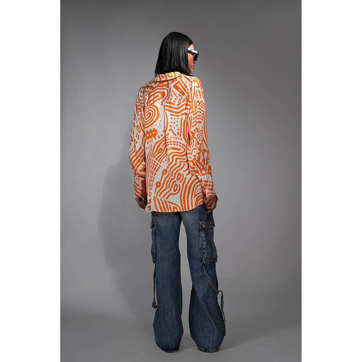 Shruti S Tangerine Orange Printed Satin Shirt