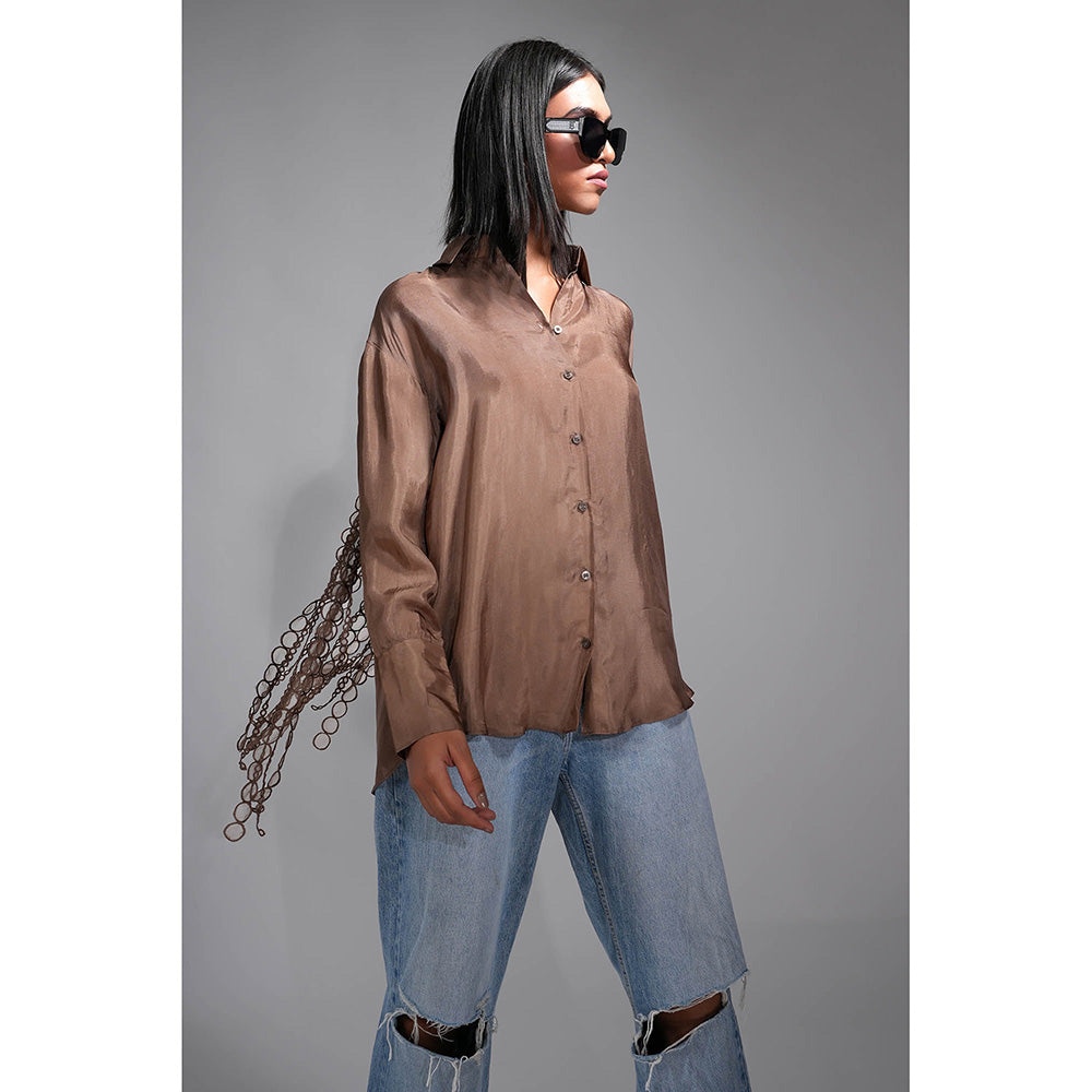 Shruti S Peanut Brown Silk Shirt with Hangings