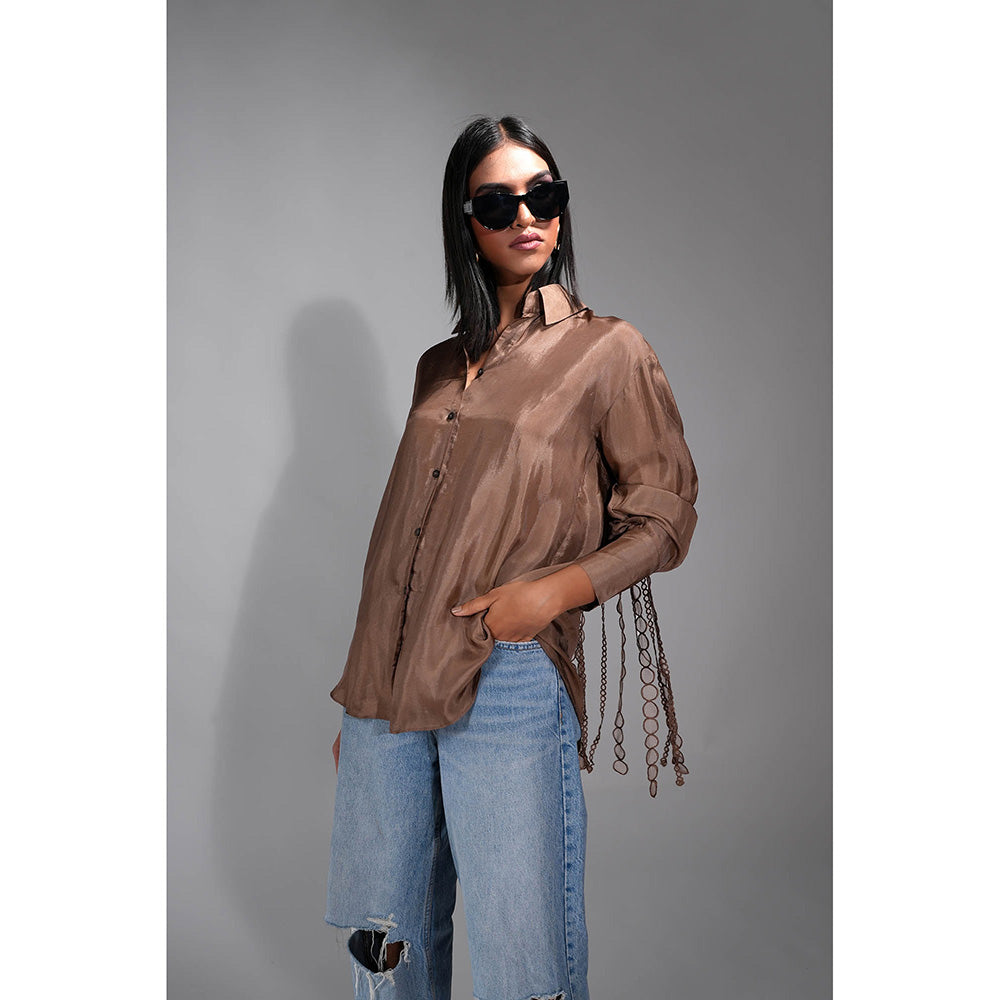 Shruti S Peanut Brown Silk Shirt with Hangings