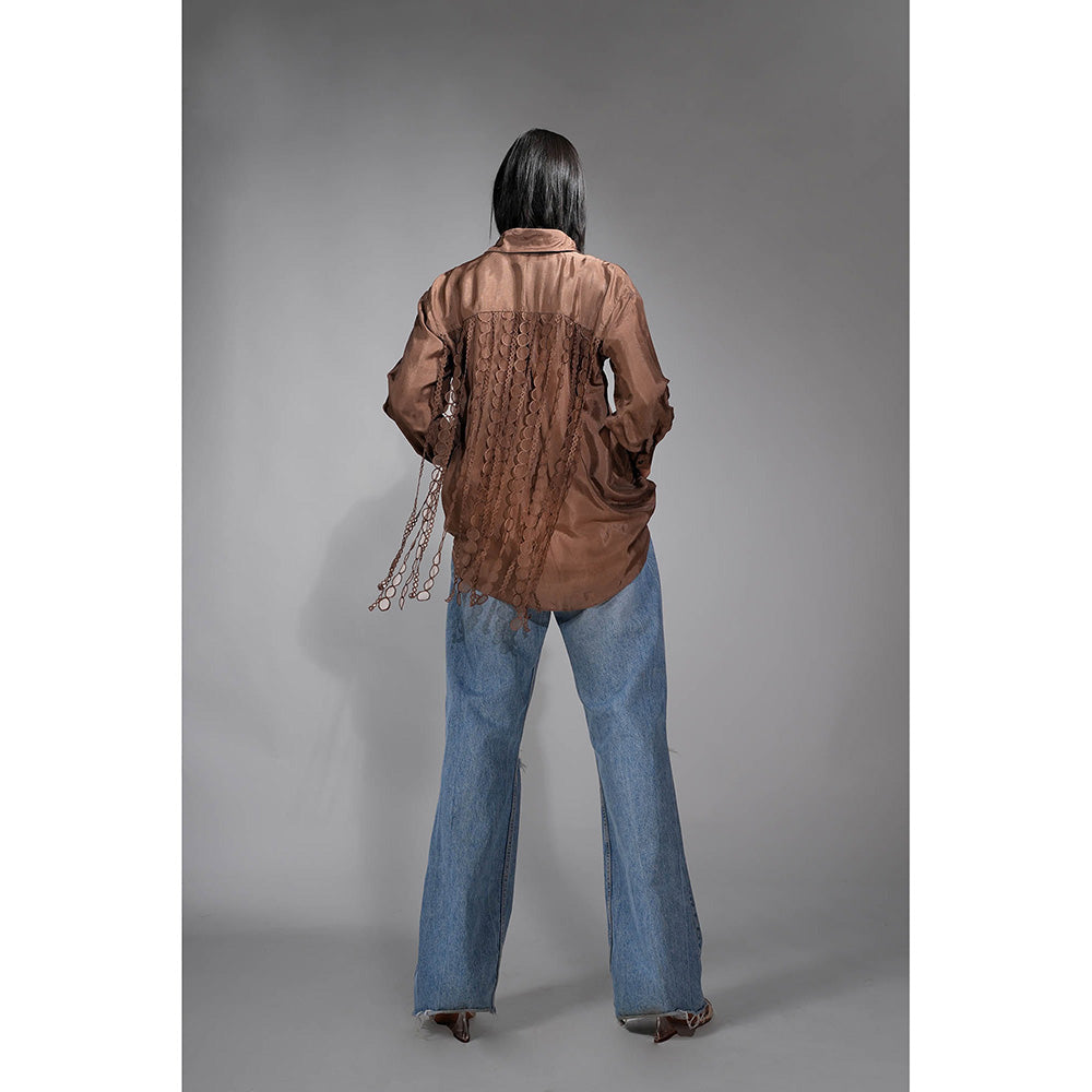 Shruti S Peanut Brown Silk Shirt with Hangings