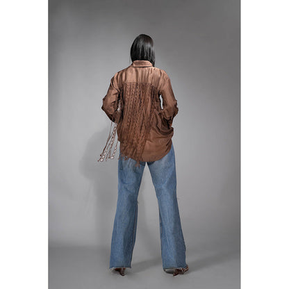 Shruti S Peanut Brown Silk Shirt with Hangings