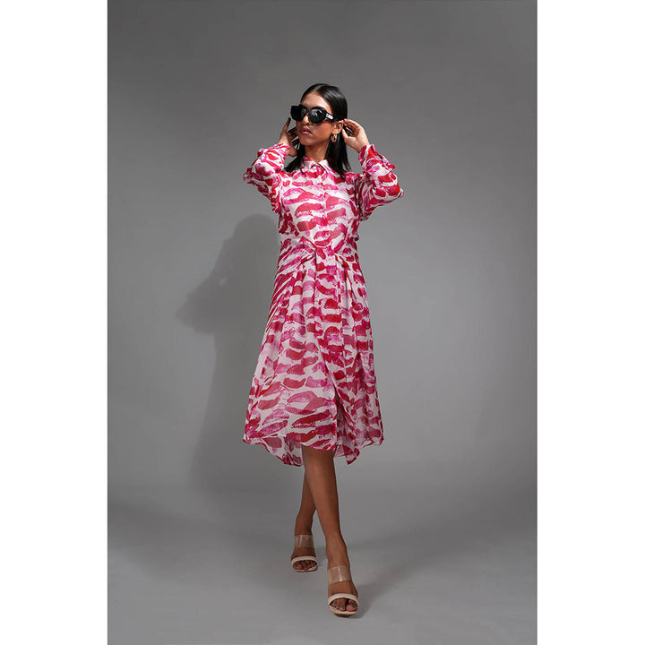 Shruti S Pink Lips Printed Georgette Shirt Dress