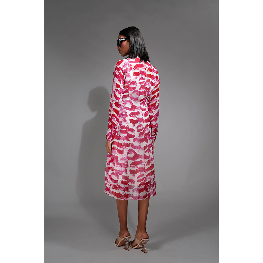 Shruti S Pink Lips Printed Georgette Shirt Dress