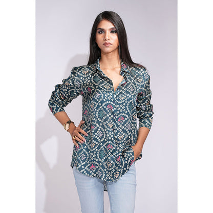 Shruti S Green Bandhani Print Satin Shirt