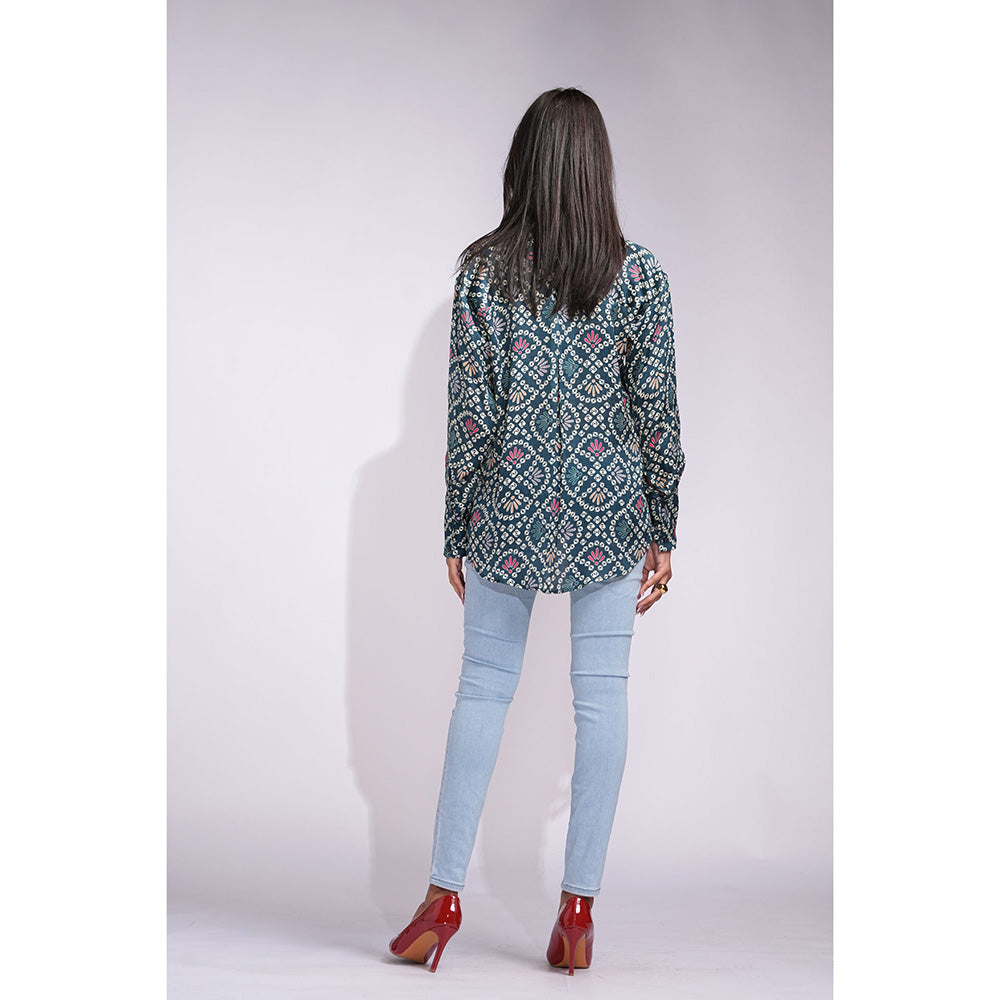 Shruti S Green Bandhani Print Satin Shirt