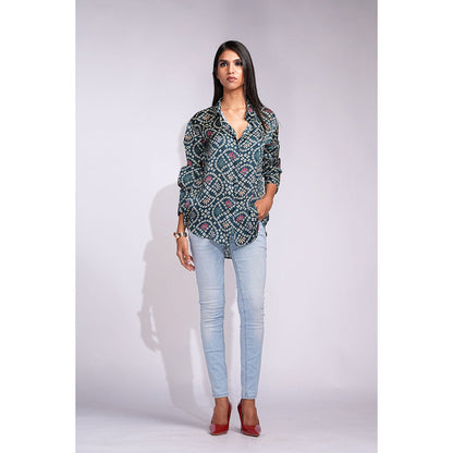 Shruti S Green Bandhani Print Satin Shirt