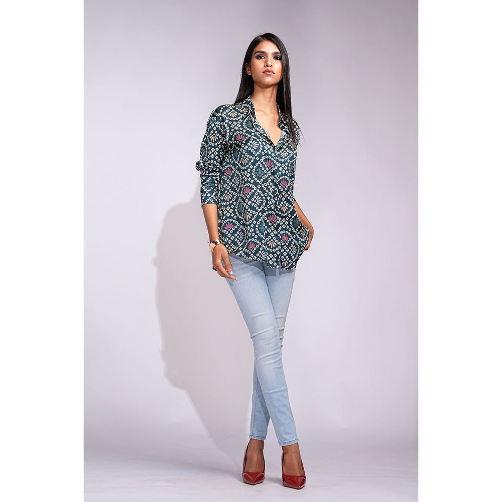 Shruti S Green Bandhani Print Satin Shirt