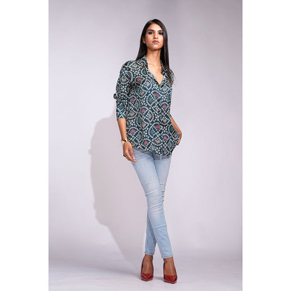 Shruti S Green Bandhani Print Satin Shirt