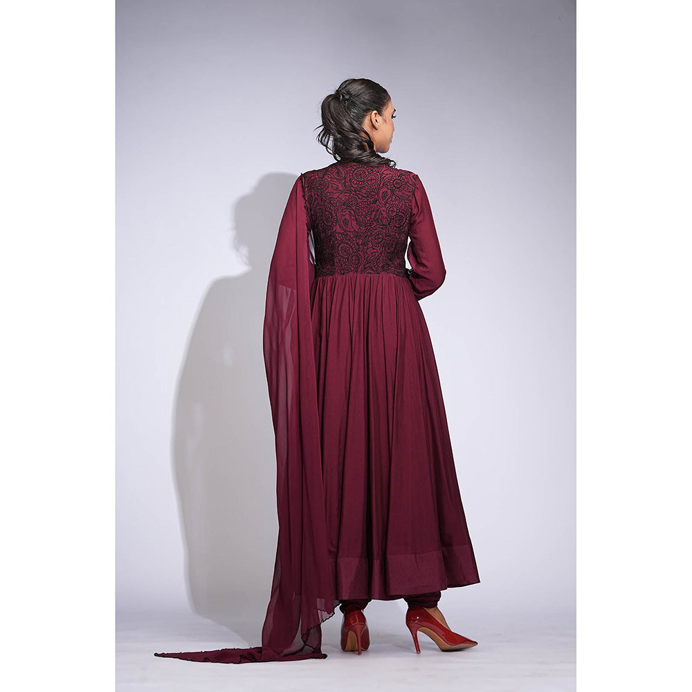 Shruti S Burgundy Mul Cotton Anarkali with Churidar and Dupatta