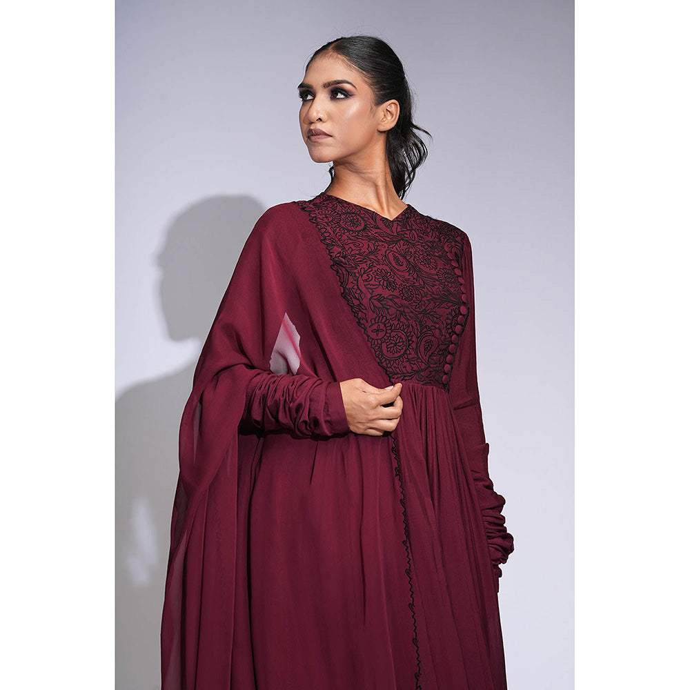 Shruti S Burgundy Mul Cotton Anarkali with Churidar and Dupatta