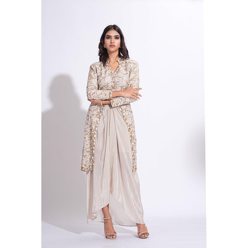 Shruti S Pathani Taupe Jacket Top With Dhoti