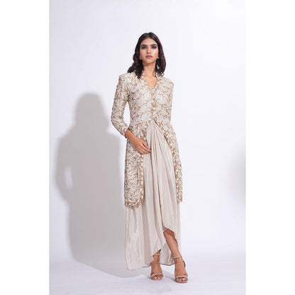 Shruti S Pathani Taupe Jacket Top With Dhoti