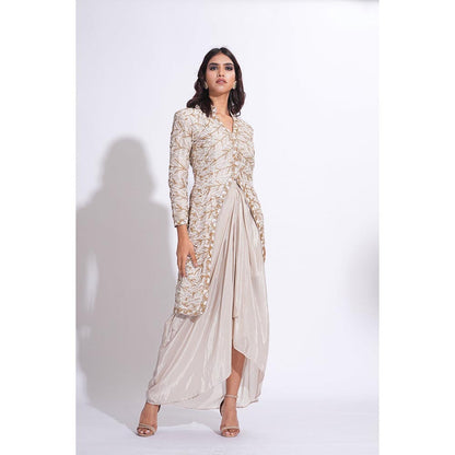 Shruti S Pathani Taupe Jacket Top With Dhoti
