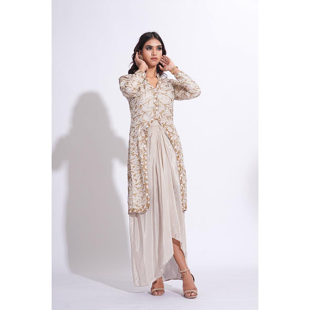 Shruti S Pathani Taupe Jacket Top With Dhoti