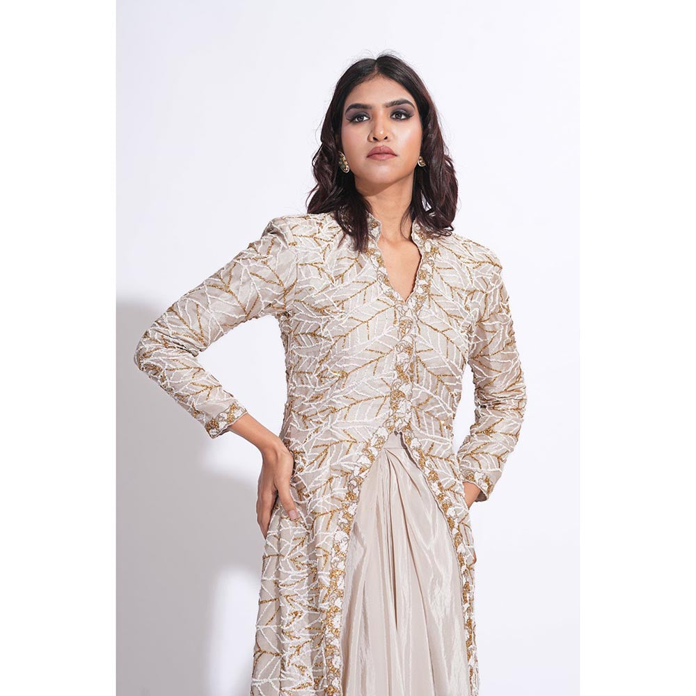 Shruti S Pathani Taupe Jacket Top With Dhoti