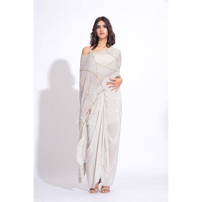 Shruti S Embroidered Taupe Top With Dhoti And Cape