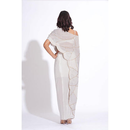 Shruti S Embroidered Taupe Top With Dhoti And Cape