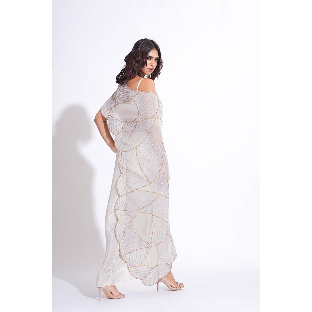Shruti S Embroidered Taupe Top With Dhoti And Cape