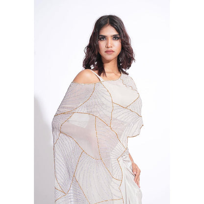 Shruti S Embroidered Taupe Top With Dhoti And Cape