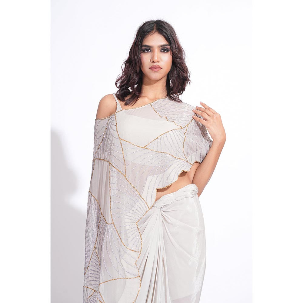 Shruti S Embroidered Taupe Top With Dhoti And Cape