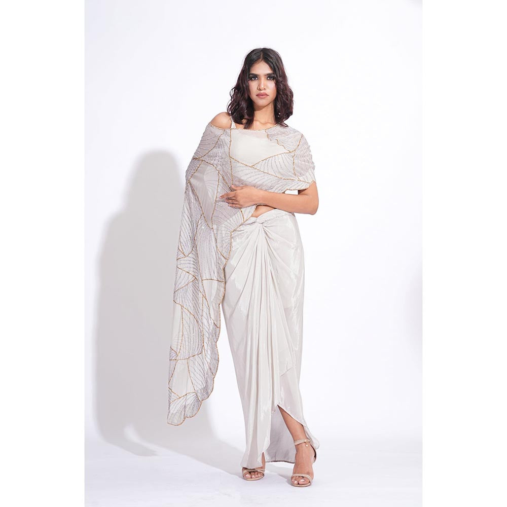 Shruti S Embroidered Taupe Top With Dhoti And Cape